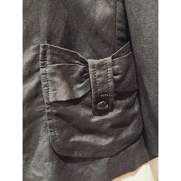 LARRY Levine Black Linen Blend Button Front Peter Pan Collar Blazer Jacket, M - Picture 4 of 9